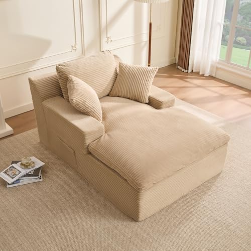 Litbird 160 cm Chaiselongue Loungesofa, Boneless Bodensofa & Schlafsofa mit Schlaffunktion, Platzsparendes Cloud Sofa mit Armlehnen für Wohnzimmer, Kein Aufbau Erforderlich,Hellbraun