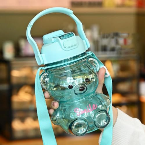 Garrafa de Água Transparente Infantil de Ursinho Com Alça Removível, 800ml (Verde)