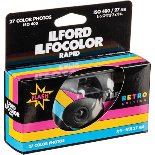 Câmera Ilford ILFOCOLOR Rapid de uso único de filme colorido com flash (preto) - 27 exposições com p