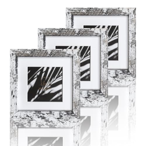 VUVUZULA Bilderrahmen 15x15cm Vintage Weiß Quadratisch Holz Fotorahmen...