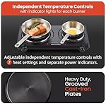 Elite Gourmet EDB-302BF# Countertop Double Cast Iron Burner, 1500 Watts Electric Hot Plate, Temperature Controls, Power Indicator Lights, Easy to Clean, Black - Image 4