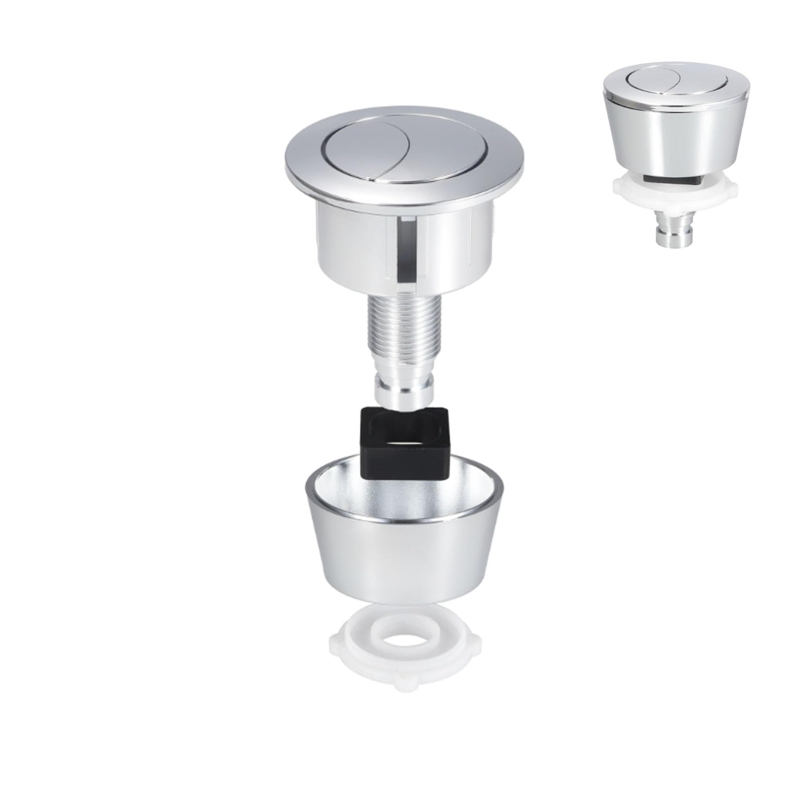 Yeeliv 1 PC Universal Toilet Flush Button Replacement - Dual Flush Push Button Kit with Cable for 20mm 40mm 50mm 60mm Cistern Lid Hole (Chrome Silver)