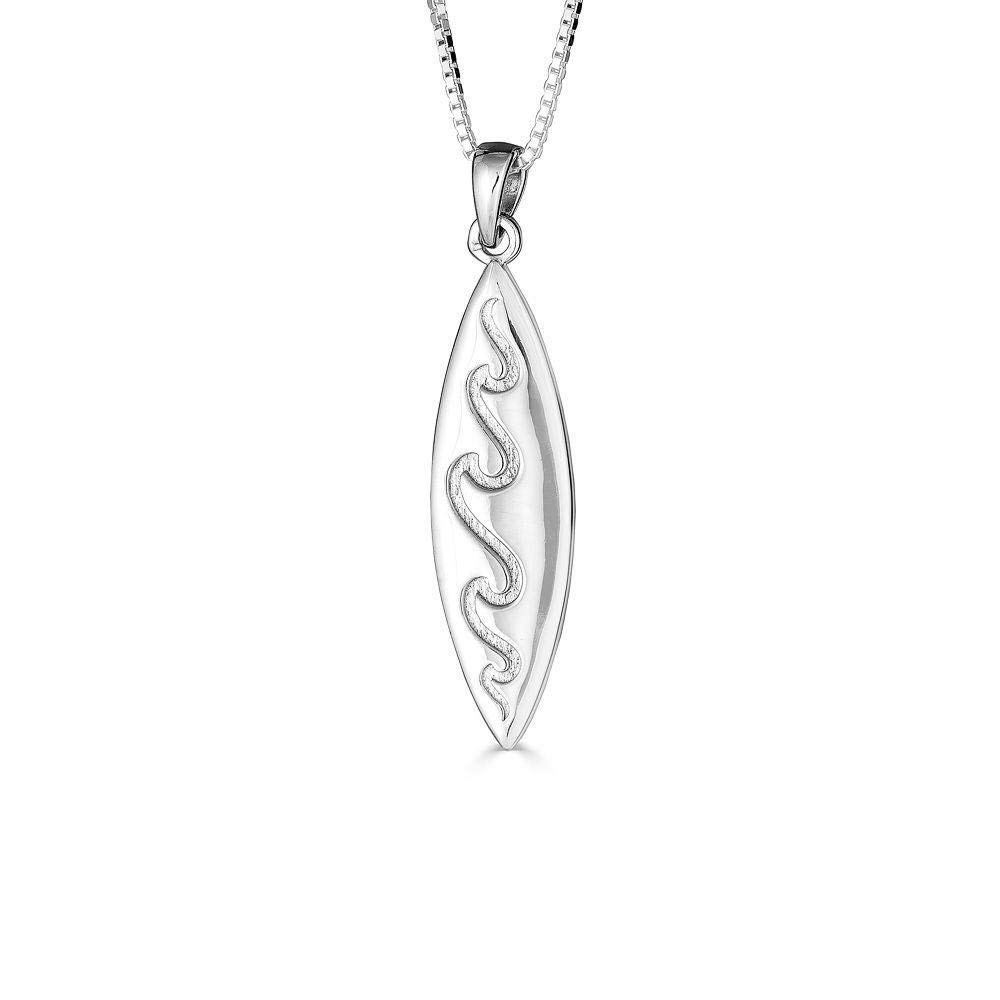 Kleine Schätze Sterling Silver Surfboard Waves Beach Gamer Pendant Necklace