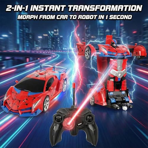 Image of 2-in-1 Transforming Robot Car, 1:18 Remote Control Car for Kids, One-Button Deformation RC Racing Car with LED Light & 360 Drifting, Rechargeable Toy Vehicle Birthday Gift Boys Girls Age 3 4 5 6 7 8+