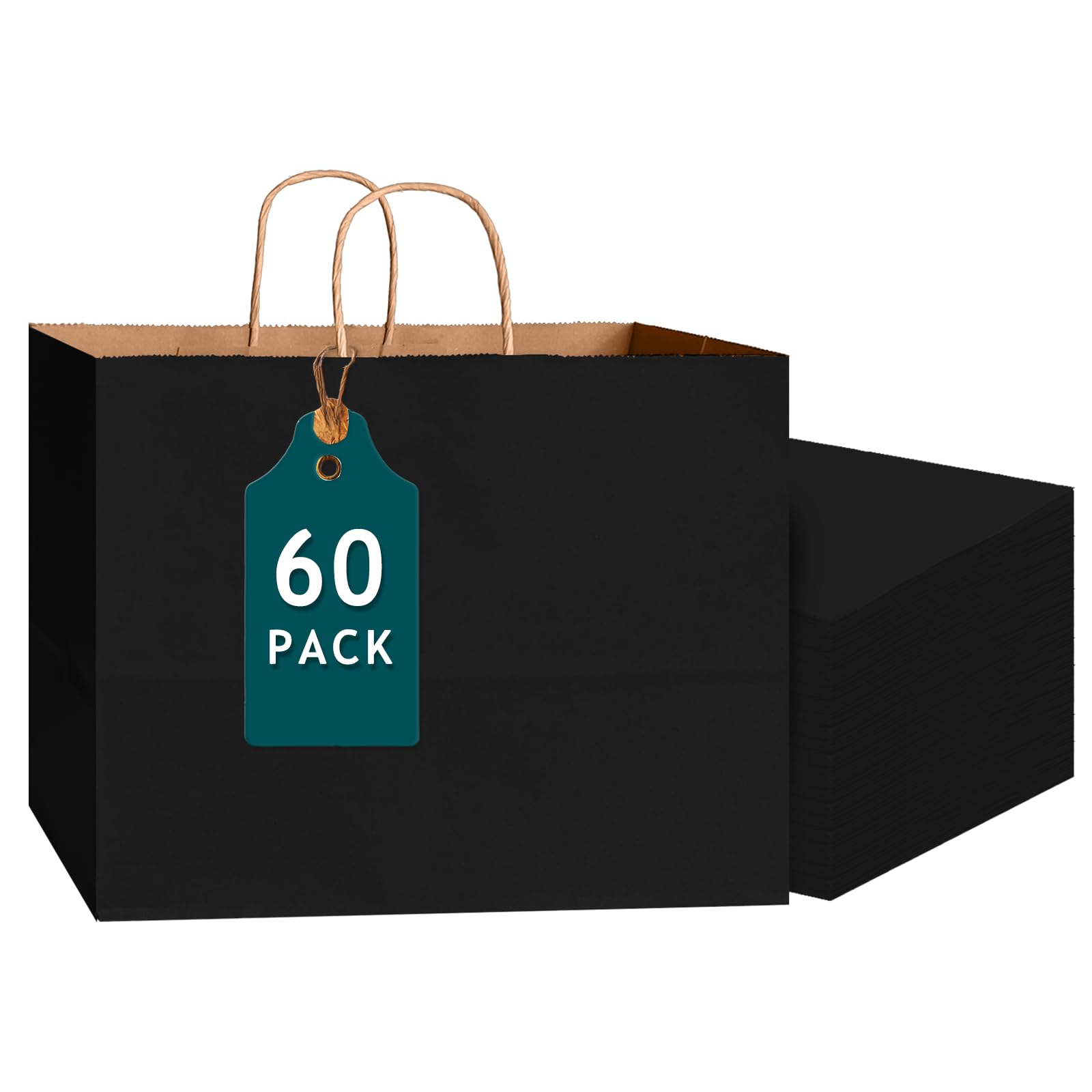 - Bakepacker 60-Pack Wide Large Size Paper Bags With Handles Bulk 12.6"x4.3"x10" Black Party Kraft Shopping Bags