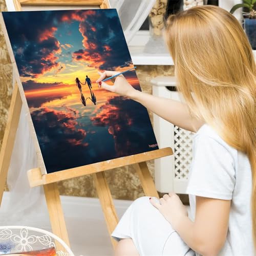 Peinture par numéro adulte couple romantique et paysage avec cadre bois 70x100 cm pour salon - 3