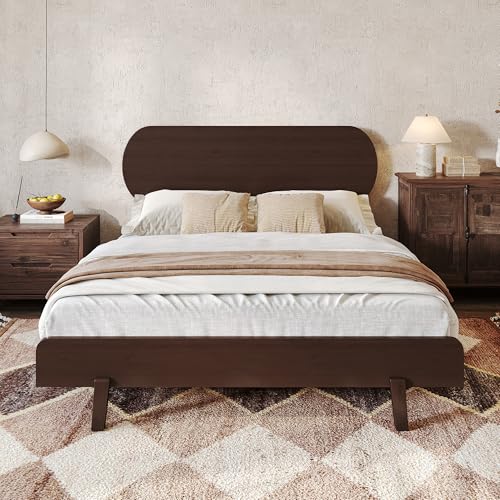 Image of Bellemave Queen Size Bamboo Bed Frame with Headboard,Bamboo Platform Bed Frame Queen Size with Rounded Headboard and Wood Slats,Easy Assembly,Espresso