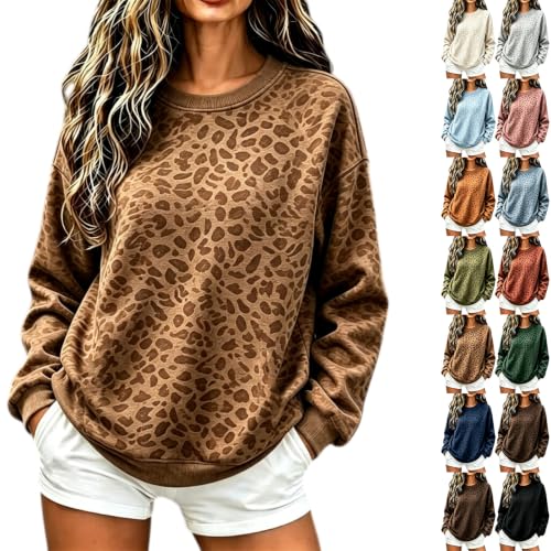 Brown Cheetah Sweatshirt Women Oversized Crewneck Leopard Print Graphic - image 1