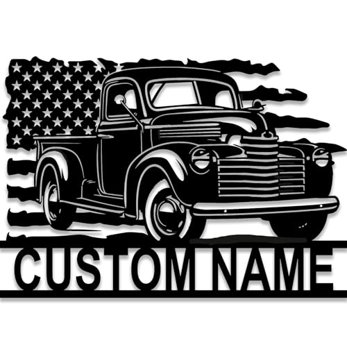 Custom US Vintage Truck Metal Wall Art, Personalized Trucker Name