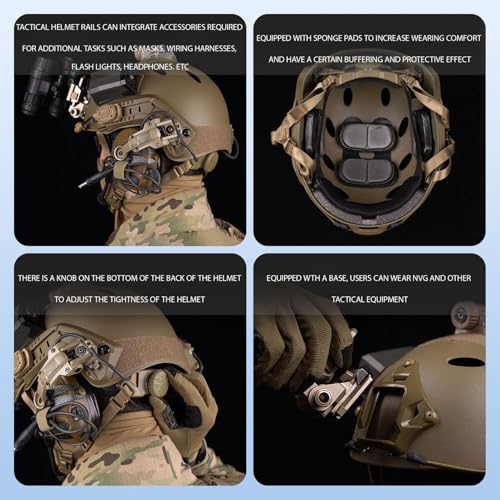 Fast High Cut Tactical Helmet with NVG Mount & Side Rails - Compatible with Tactical Headset - Perfect for Airsoft, Paintball, and Outdoor Sports(Brown,Medium)