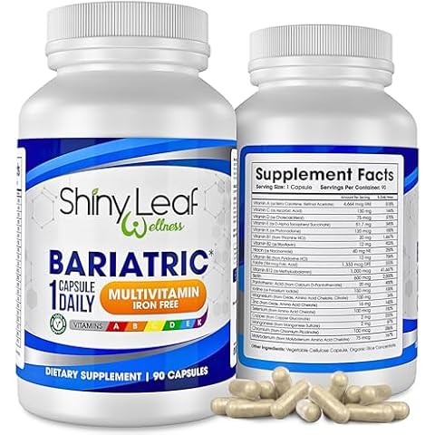 Shiny Leaf Bariatric Multivitamin Iron-Free Capsules for Post Bariatric Surgery Patients, Once Daily Bariatric Vitamins Without Iron for WLS, Sleeve, Gastric Bypass Surgery (3 Months / 90 Caps) Cover