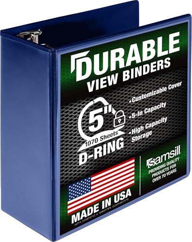 Image of Samsill Durable 5 Inch 3 Ring Binder, D Ring Binder, Customizable Clear View, Blue, Holds 1070 Pages