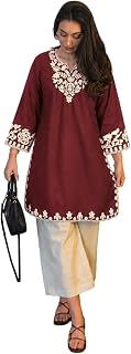 ANNI Designer Co Ord Set for Women Cotton Embroidered | Straight Kurta Palazzo Set for Woman | Round Neck V Slit Full Slee... Price In India