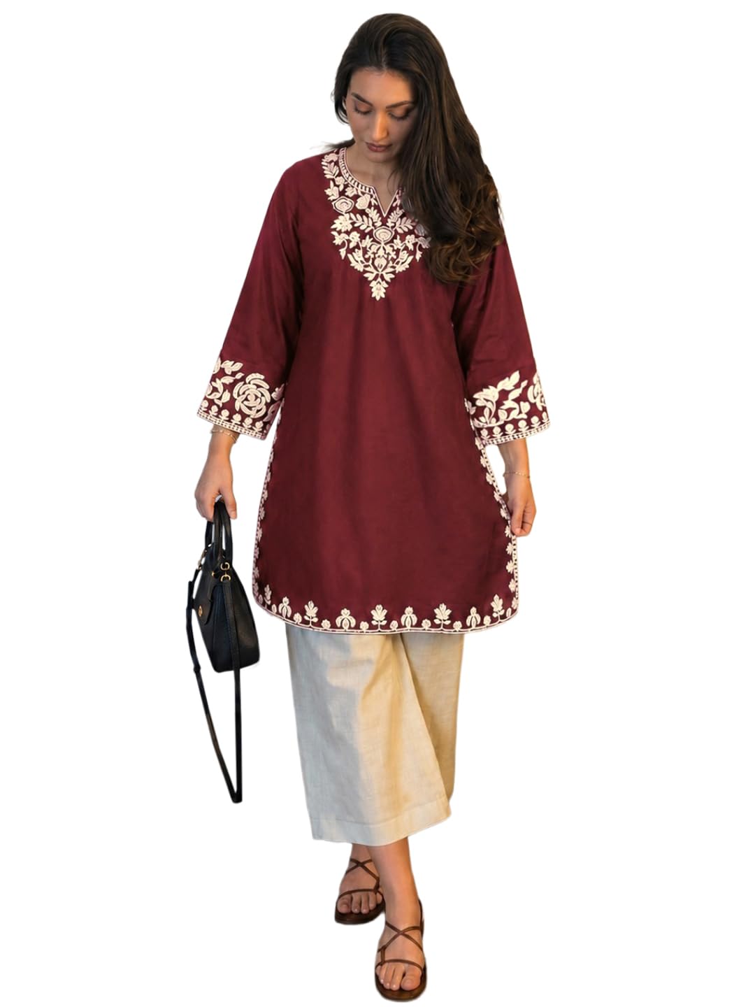 anni designer Co Ord Set for Women Cotton Embroidered | Straight Kurta Palazzo Set for Woman | Round Neck V Slit Full Sleeve Ethnic Dress Stylish Coord Outfit Womens Clothing-picture-32