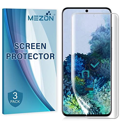 MEZON [3 Pack] Premium Hydrogel Screen Protector for Samsung Galaxy S20 Ultra 5G – Full Coverage Ultra Clear Edge-to-Edge Film – Case Friendly, Shock Absorption (Galaxy S20 Ultra, Hydrogel)