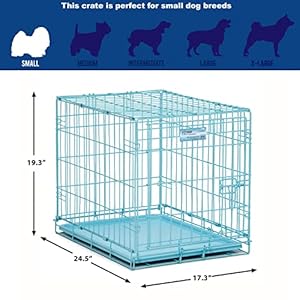 MidWest Homes for Pets Single Door Blue Folding Metal Dog Crate w/ Divider Panel, Floor Protecting ‘Roller’ Feet & Leak Proof Plastic Tray, 24L x 18W x 19H Inches, Small Dog Breed