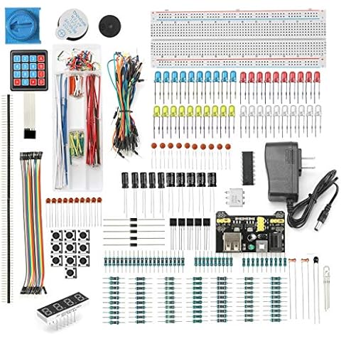 DEYUE 398 Electronic Starter Fun Kit Bundle | Basic Electronics Components Starter Kit | for Arduino, Raspberry Pi, STM32 | Power Supply Module, Power Adaptor, Jumper Wire Cover
