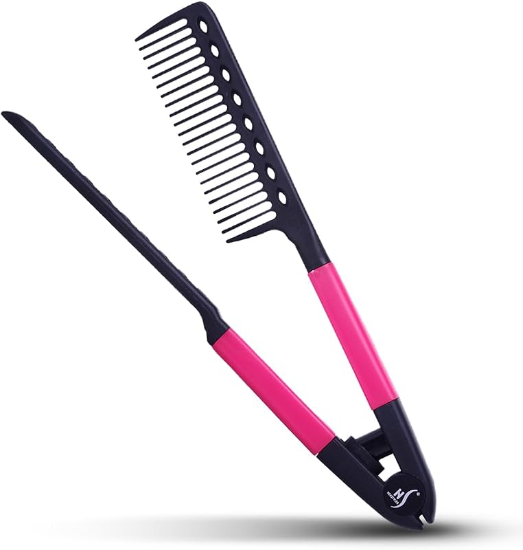 Hair Straightening Comb for Flat Iron - Easy Styling & Parting | Flat Iron Comb Keeps Fingers Away from Hot Plates - Chase Comb Guides Hair for Better Section Control & Smooth Results - Pink