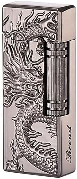 Without Butane Metal Butane Lighter with Flint, Soft Flame, Dragon Design,Candle Lighter Black Dragon