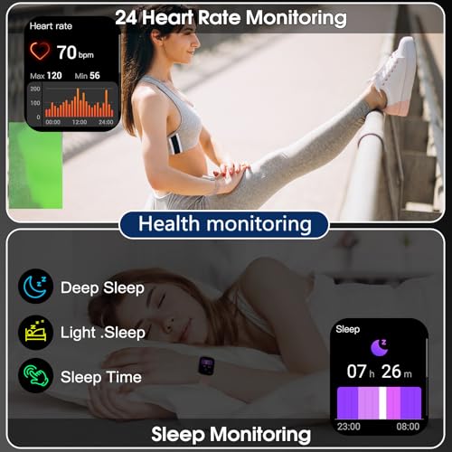 Smartwatch Herren Damen, 1,95" HD Fitnessuhr Damen mit Telefonfunktion, Smart Watch 112+ Sportmodi Fitnessuhr mit Herzfrequenz schrittzähler Schlafmonitor, IP68 Wasserdicht Sportuhr für Android iOS – Bild 6