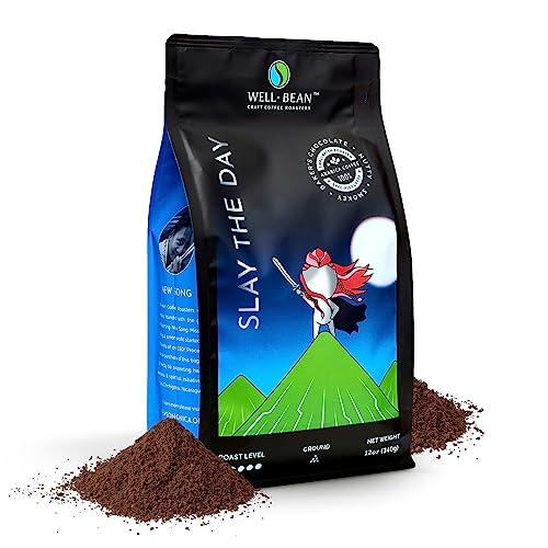 Well-Bean Coffee - Slay the Day, Ground, Dark Roast, 100% Specialty Grade Coffee, Small Batch Roasted, Keto Friendly, 12 oz