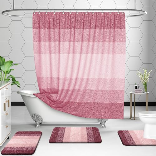 OLANLY Bathroom Rug Set 2 Piece, Soft Absorbent Microfiber Bath Rug Set, Non-Slip, Machine Wash Dry, Plush Shaggy Bath Mats for Bathroom (47"x20"+24"x16", Red)