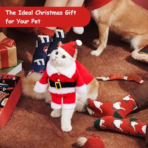 Hundekostüme Weihnachten, Katze Hund Weihnachtskostüm mit Nikolausmütze Weihnachtshund Cosplay Outfit, Weihnachten Haustier Umhang für Neujahr Lustige Anzieh Haustierpartys Bekleidung Anzüge