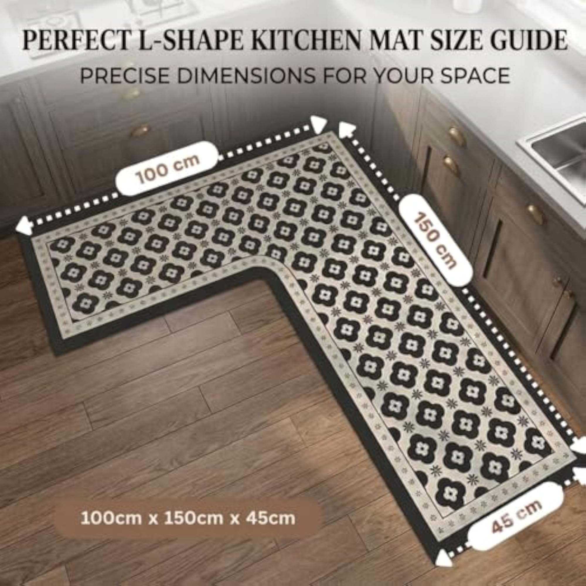 L Shaped Kitchen Floor Mat, Non Skid, Washable