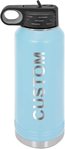 Botella de agua deportiva personalizada de acero inoxidable con aislamiento de doble pared, de 32 onzas, con tapa superior abatible, pajita,