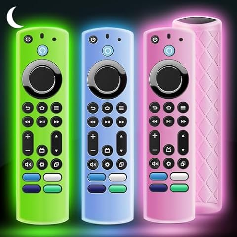 OneBom (3Pcs) Silicone Remote Case Glow in The Dark for Firetv 4K Max (2nd)/Insignia/Pioneer/Omni (QLED) Series with Lanyard, Lightweight Anti-Slip Shockproof(Glow Green&Glow Blue&Glow Pink) Cover