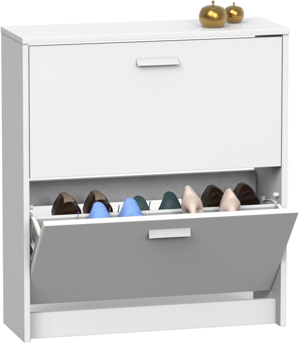 MUEBLES PITARCH | Zapatero Recibidor Mueble Auxiliar Estrecho 2 Puertas para Entrada Blanco, 12 Pares de Zapatos, 82x74x25cm, Colección Tibet