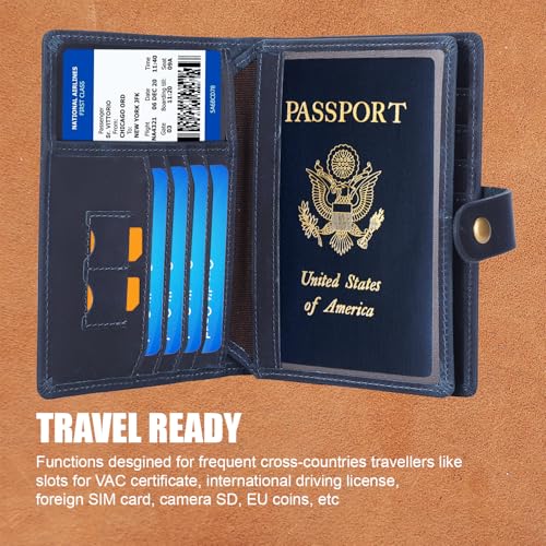 STAR VISTA Cosimo Leather Passport Holder for Exquisite Voyagers or Pilots, Transparent Windows for Travel Document & Dual IDs, RFID Blocking, 2 Passports, 2 IDs, 8 Cards, AirTag Slots, Navy Blue4
