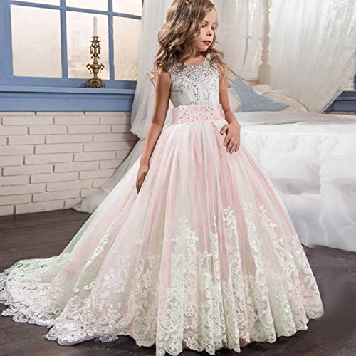 Girls Lace Princess Pageant Dresses, Girls Prom Puffy Tulle Ball Gown, Birthday Party Long Tail Prom Gown2