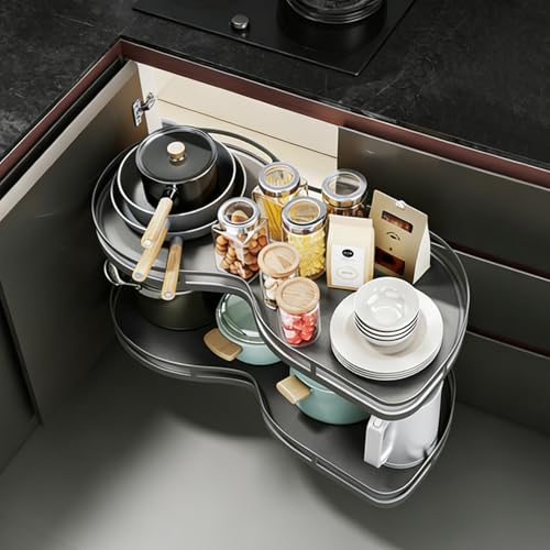 JS Space Blind Corner Cabinet Pull-Out Organiser - Metal Kitchen Storage Solution with Adjustable Height for Left/Right Door, 2-Tier Design for 1000mm Cabinets