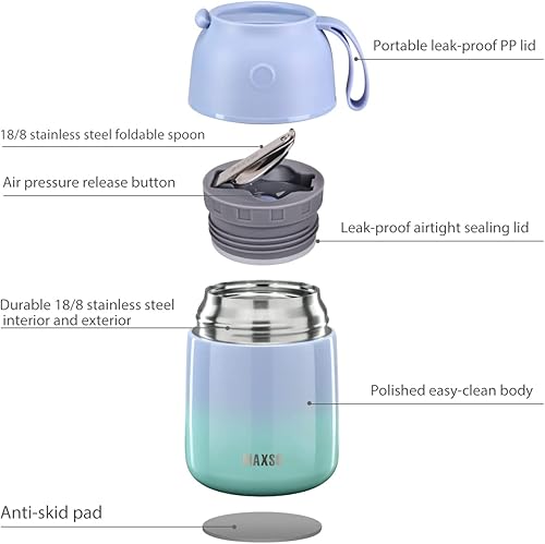 Miniatura 2 de MAXSO Termo de sopa para alimentos fríos y calientes para adultos y niños, contenedor de almuerzo de acero aislado al vacío de 17 onzas con cuchara,