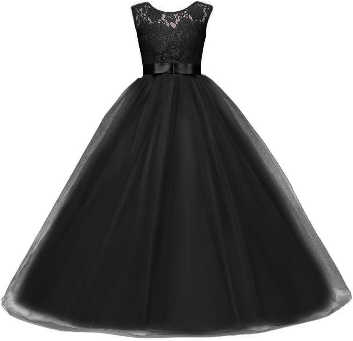 Big Girl Flower Lace Princess Tulle Long Dress for Kids Prom Formal Pageant Dance Gown