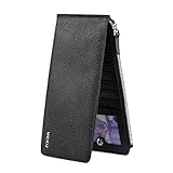 MEKU Women's Slim Genuine Leather Bifold Wallet 18 Card Holder Zipper Purse