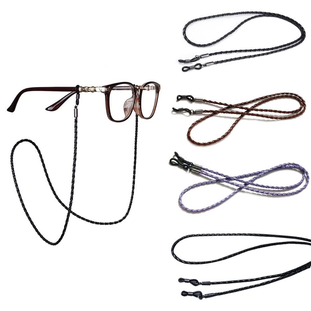 Correa Gafas, Correa Gafas Cuero, Cordones Para Gafas, 4 Piezas Correa Gafas Cuero de PU, Cadena De Gafas De Cuerda De Cuero, Cordones Para Gafas Hombre, PU Cuero Cuerda Gafas de Sol