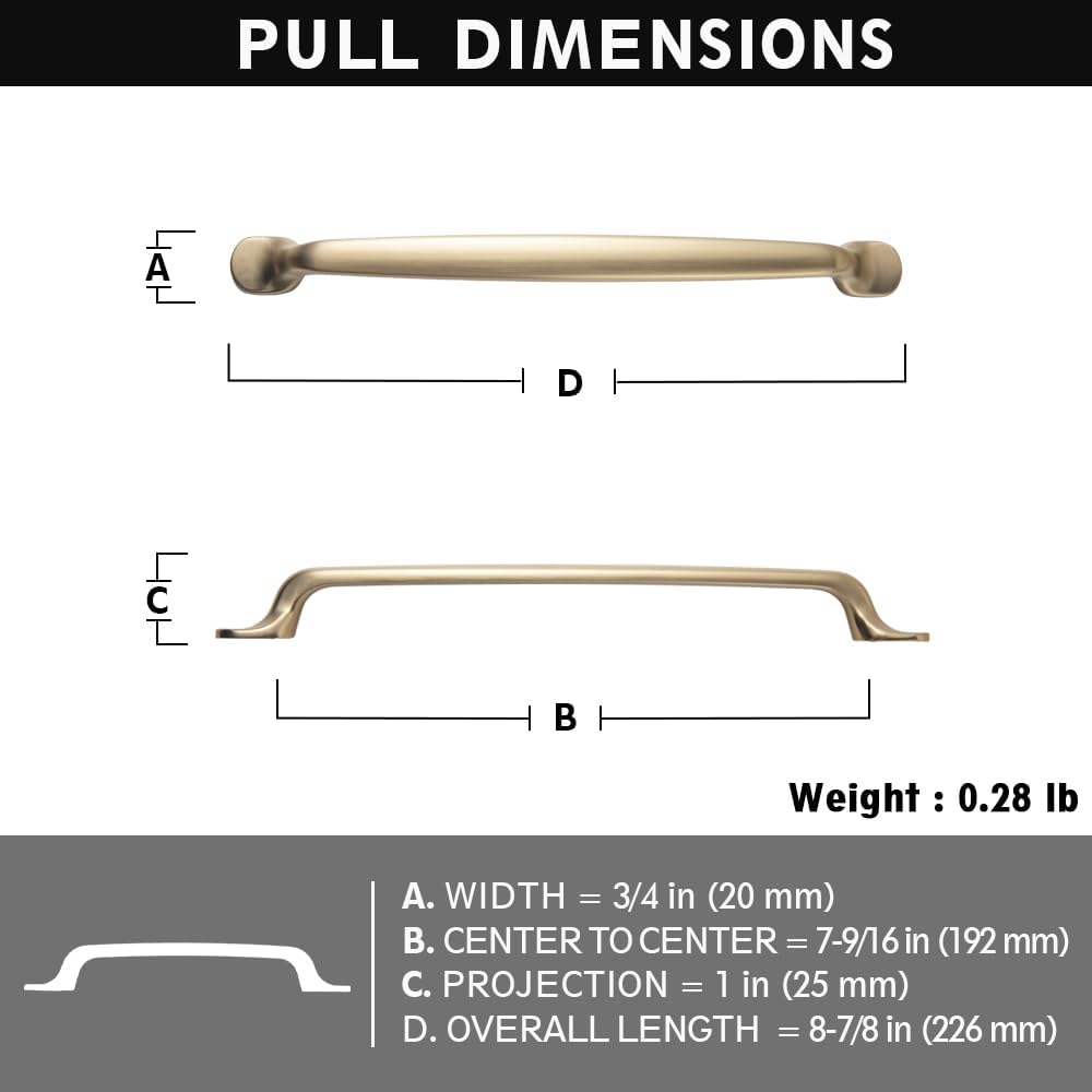 Set of 6 Traditional 7 9/16" Center to Center Champagne Bronze Cabinet Handles – Sturdy and Stylish Pulls for Kitchen Drawer Modern Hardware