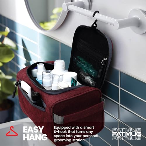 Image of FATMUG Large Toiletry Organizer Dopp Kit Washbag for Men, Cosmetics Pouch for Women- Maroon