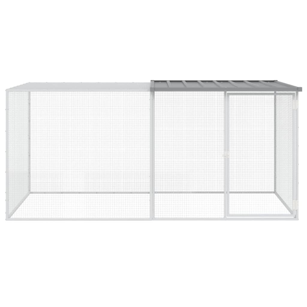 ADWOA Gabbia Polli Tetto Grigio Chiaro 203x98x90 cm Acciaio Zincato,Recinto per Cani da Giardino, Gabbia per Conigli, Recinto per Animali Domestici, Gatti, Cuccioli, Porte con Chiavistello e Parasole,