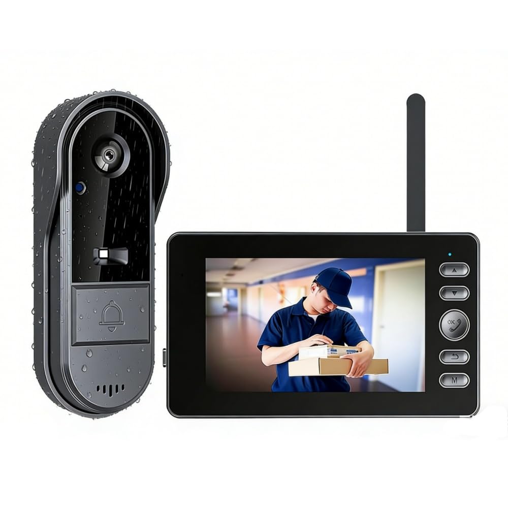 TKMARS Sonnette sans Fil Extérieur Étanche avec Caméra,Portier Vidéo Étanche IP65,Visiophone sans Fil Écran HD 4.3",120° Grand Angle,Communication Bidirectionnelle,Capture d'image Automatique