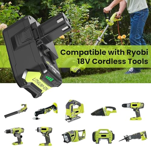 Image of 2PACK 8.0Ah Lithium Battery Replacement for Ryobi 18V Battery and P117 Charger Combo Compatible with Ryobi Battery and Charger 18 Volt P102 P103 P104 P107 P108 P109 Cordless Power Tools (Green-3P)