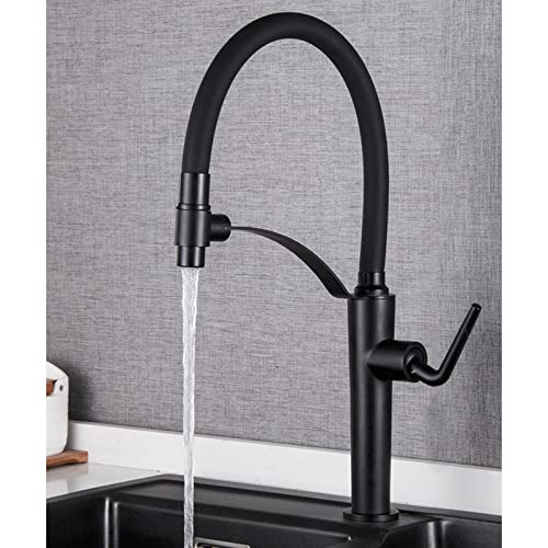 Mitigeur de cuisine en laiton noir avec douchette extractible pour évier design