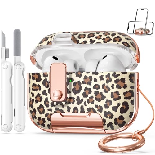 Image of for Apple AirPod Pro 3 Case 2025 with Lock,Clear TPU Floral AirPod Pro 3 Generation Case Cover for Women Girly, iPod Pro 3 Cases with Keychain & Cleaner Kit- Leopard Print