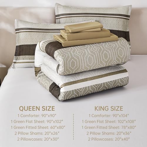 Dobuyly Brown Comforter Set King Size, 7 Piece Bed in a Bag Light Brown Beige Striped Bed Set, Lightweight Boho Bedding Comforter Sets with Sheets by Dobuyly - Used condition - Image 7