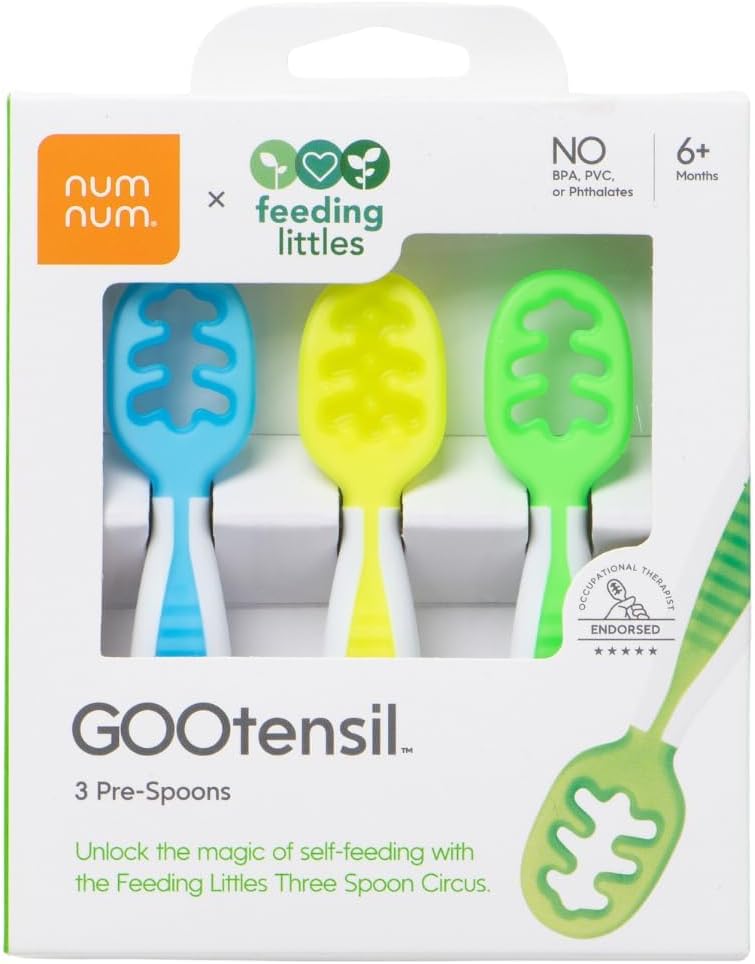 - Baby Spoons Set, Feeding Littles x Silicone Pre-Spoon GOOtensils for Baby Led Weaning, Self-Feeding & Teething, First Stage Toddler Utensils for Ages 6+ Months, 3-Pack, BPA-Free (Neon)