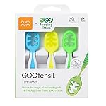 NumNum Baby Spoons Set, Feeding Littles x Silicone Pre-Spoon GOOtensils for Baby Led Weaning, Self-Feeding & Teething, First Stage Toddler Utensils for Ages 6+ Months, 3-Pack, BPA-Free (Neon)