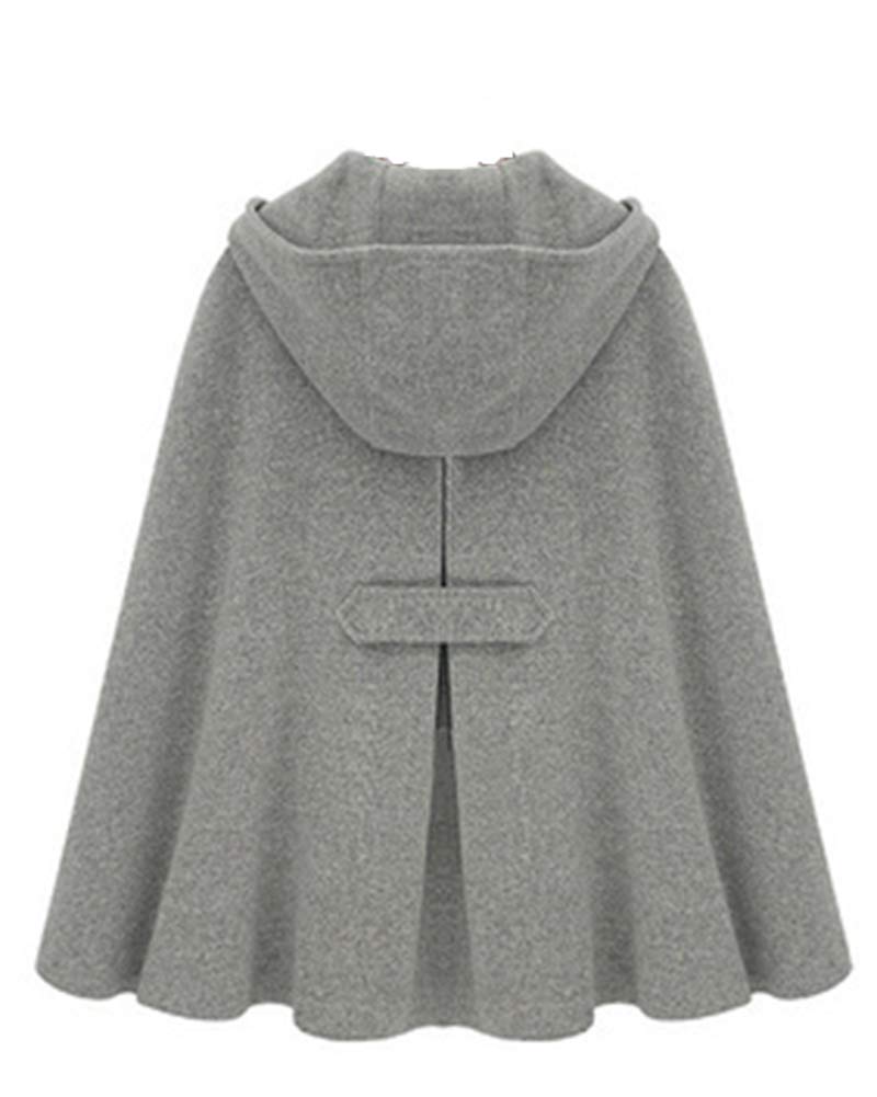 Damski płaszcz wełniany, ponczo Cape Peacoat, płaszcz z kapturem, ładny płaszcz typu ulica, śliczny płaszcz, szary, S