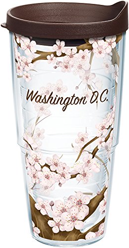 Tervis Washington DC - Cherry Blossom Insulated Tumbler with Wrap and Brown Lid, 24oz, Clear